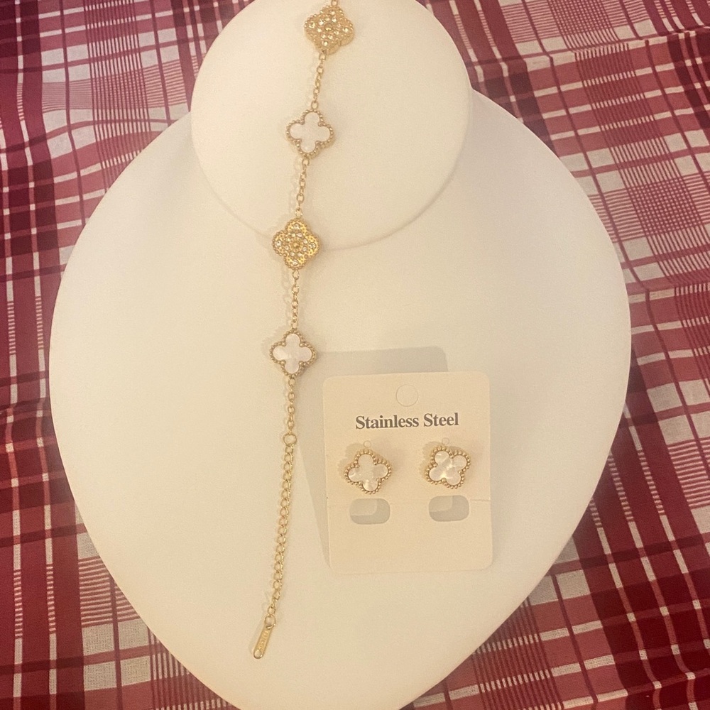 Gold filled Elegant Gold and White Stainless Steel Jewelry Set